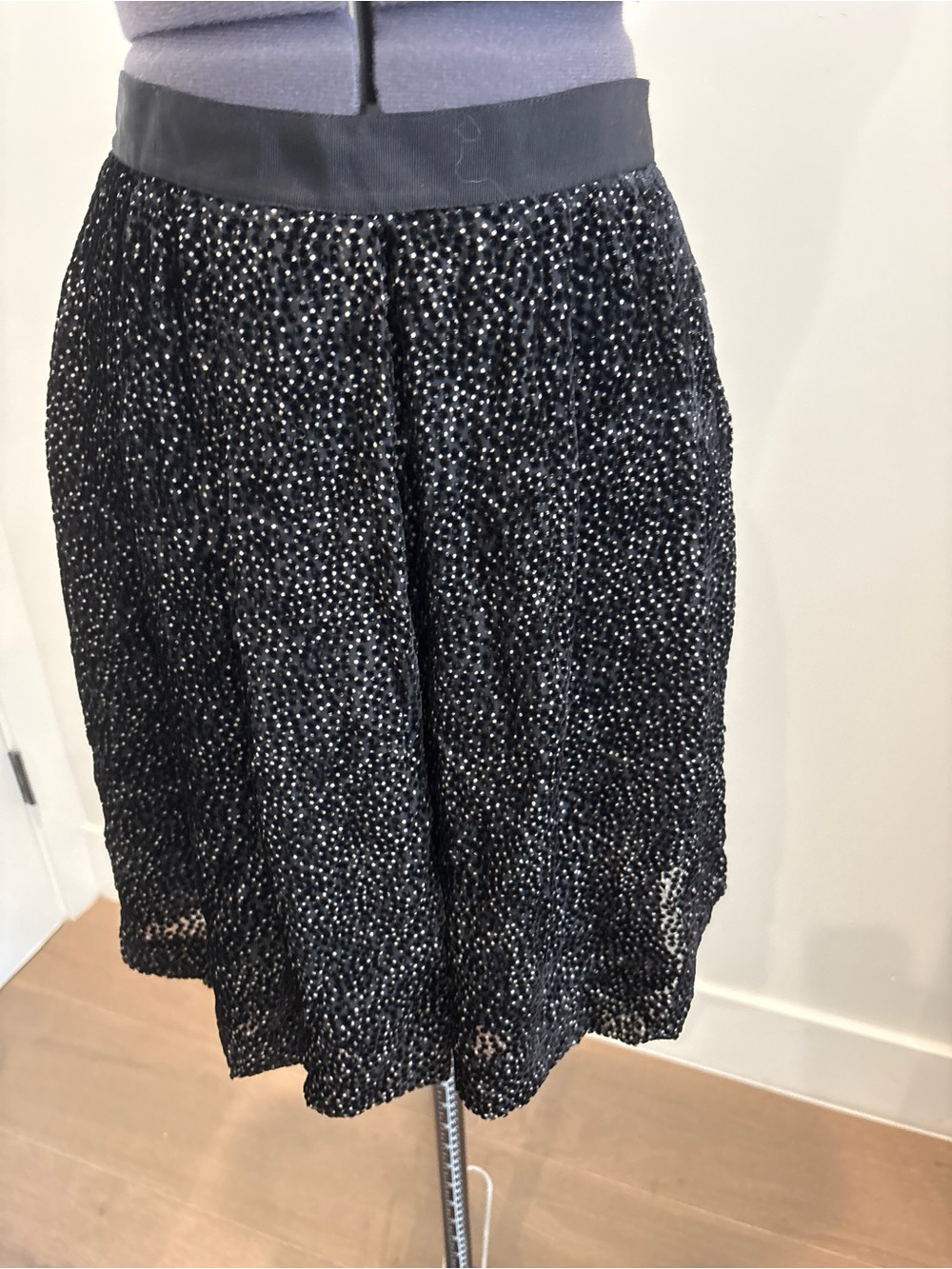 Cluny Silk Blend Velvet Polka Dot Mini Skirt Black Size 2